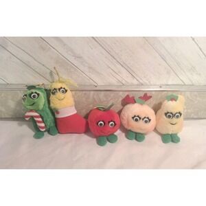 Vtg 1991 Del Monte Set of 5 Holiday Yumkins Plush Christmas Ornaments Veggies